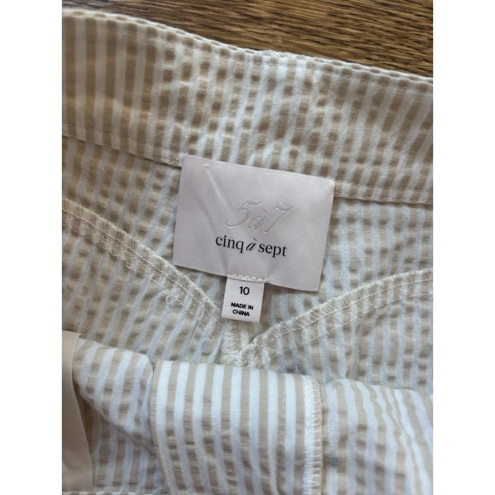 Cinq A‎ Sept Neema Rhinestone Seersucker Shorts Cream Ruffle Chic 10 Striped